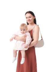 Mother and her cute daughter on white background