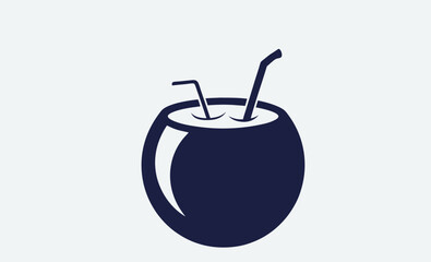 Coconut drink icon, tropical cocktail vector, beach beverage silhouette, summer refreshment design