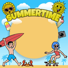 Summertime Background Design with Character and Copy Space