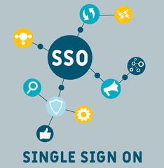 SSO single sign on acronym. business concept background. vector illustration concept with keywords and icons. lettering illustration with icons for web banner, flyer, landing pag