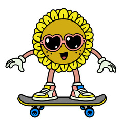 Sun Flower Character Skating Illustration Concept