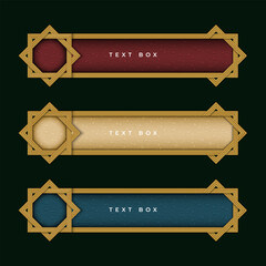 Three color options for Islamic text boxes with woven art