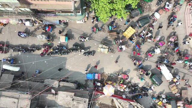 aerial view of a city street old dhaka