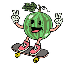 Watermelon Character Skating Illustration Concept