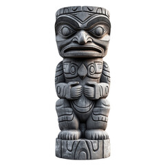 Wooden tiki mask statue isolated on white background, great for cultural festivals and art concepts