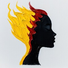 Abstract Impasto Painting of Woman with Fiery Hair
