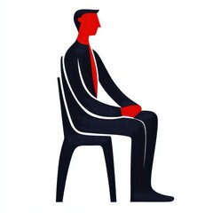 Abstract Minimalist Illustration Red Black Man Sitting Chair White Background
