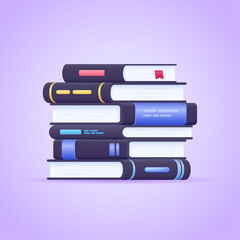 Stack of  black books for education and reading, graduation and knowledge concept in 3d vector illustration. Isolated vector icon.