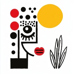 Abstract Minimalist Portrait Illustration with Red and Yellow Accents