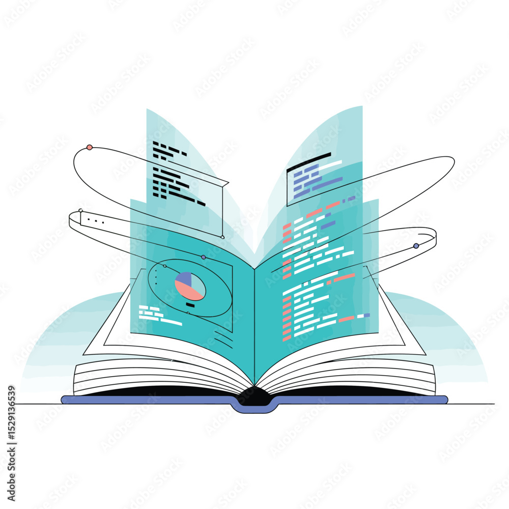 Poster open book with data visualization and code