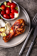 Roasted chicken drumsticks with vegetables