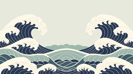 Flat vector background with traditional Japanese wave pattern