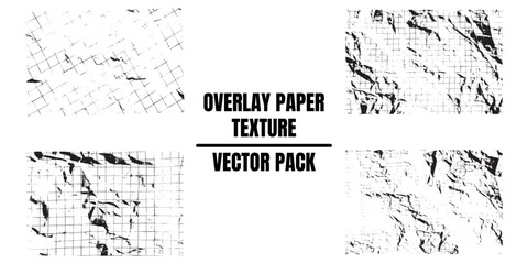 Overlay paper texture set, different types of graph paper textures, crumpled creased vector collection