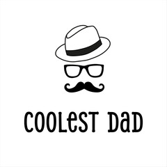 Modern Cool Dad Illustration Featuring Hat, Glasses, Mustache, and Stylish Text