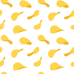 Seamless pattern of potato chips for packaging, fast food design and decorative use. Vector illustration.