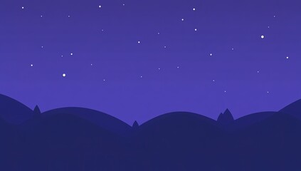 Naklejka premium Starry Night Mountains Landscape Silhouette
