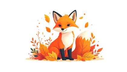 Obraz premium Illustration of a red fox with a fluffy tail on a white background