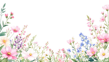 Fototapeta premium Pink flowers border with various spring blossoms, a beautiful floral frame for nature's seasonal beauty