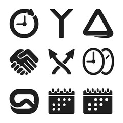 Obraz premium Time Paradox Icons. Solid, Filled icon set of time paradox concepts: Ouroboros clock, splitting timeline, paradox symbol, twisted