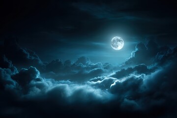 Full Moon Behind Dark Clouds At Night
