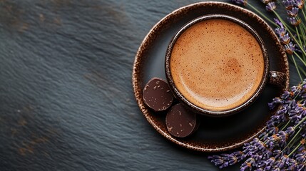 cup of coffee on wooden table