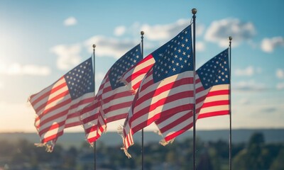 American flags waving in breeze patriotic background image