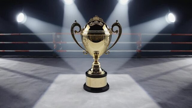 Trophy in a boxing ring.