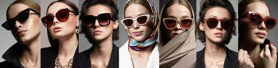 Beauty Fashion collage. Beautiful Girls in Sunglasses