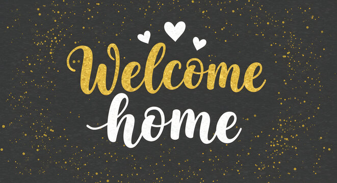 Welcome Home Gold Lettering Typography Design Housewarming Greeting Card