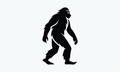 Walking bigfoot silhouette, sasquatch vector illustration, Silhouette of Bigfoot Walking Vector Illustration  
