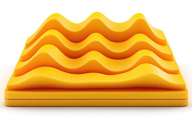 Abstract graphic, three wavy yellow shapes on a base