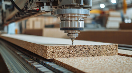 Cutting sheets of chipboard. Cutting sheet material chipboard on the machine. Production of kitchen facades on a drilling and filling machine for furniture facades