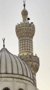 view of the minaret and dome of al azhar mosque in cairo, egypt