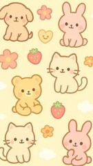 Cute animals pastel illustration