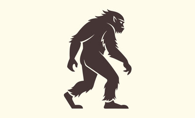 Walking bigfoot silhouette, sasquatch vector illustration, Silhouette of Bigfoot Walking Vector Illustration  