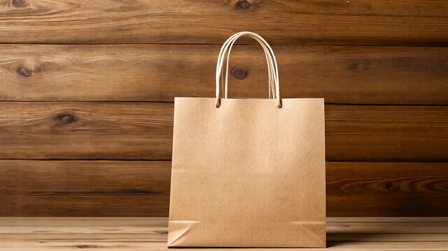 Brown Paper Shopping Bag on Wooden Background