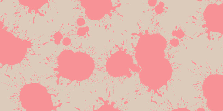 image displays a seamless pattern of irregular pink paint splatters and smaller speckles distributed across a muted beige background.