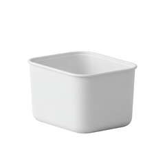 Simple white plastic storage bin, angled view, studio shot isolated on transparent background