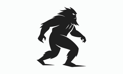 Walking bigfoot silhouette, sasquatch vector illustration, Silhouette of Bigfoot Walking Vector Illustration  