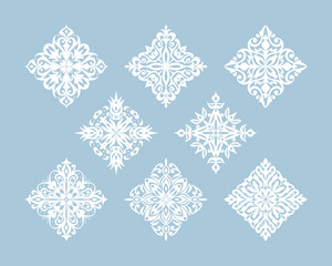 Vector Set of Square White Oriental Floral Ornament Illustration