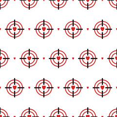 Target with Heart - Vector Love Seamless Pattern. Romantic Feelings Background
