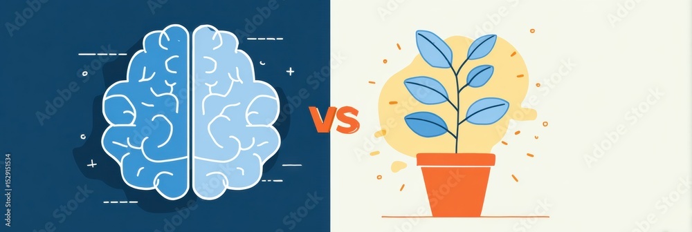 Poster Comparison of Fixed Mindset and Growth Mindset With Visual Representation of Cognitive Frameworks and Personal Development Concepts