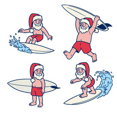 Character Set Of Santa Surfing Illustration