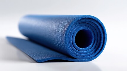 Yoga mat rolled up on white background
