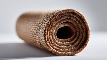 Yoga mat rolled up on white background
