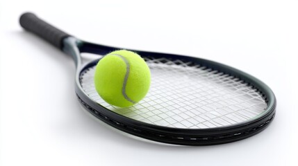 Tennis racket with ball on white background