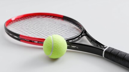 Tennis racket with ball on white background