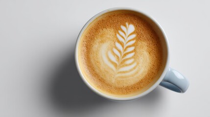 Coffee cup with latte art on white background