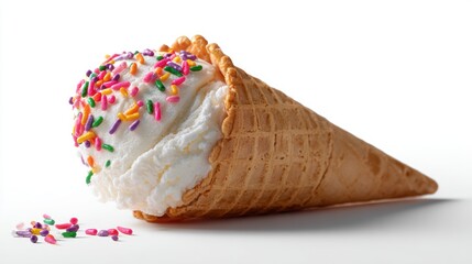 Ice cream cone with sprinkles isolated on white background