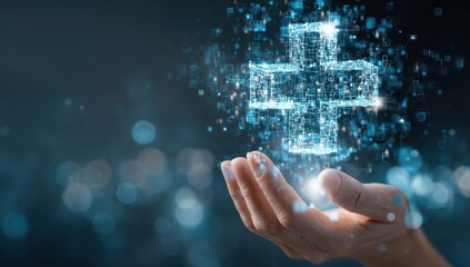 Digital medical cross held in hand